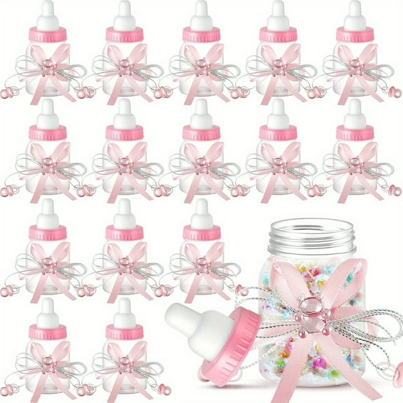 48Pcs Plastic Baby Bottles, Baby Shower Favors, Clear Mini Milk Bottles With Pink And Blue Ribbon And Cap, 3.54×1.57Inch, For Baby Shower Party Favors, Wedding Guest Gifts, Birthday Decorations