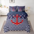 thumbnail image 2 of jejeloiu Red Ship Anchor 7-Piece Bedding Comforter Set,Geometric Waves Stripes King Bedding Sets,Navigation Theme Bed Sheets For Boys,Breathable Home Decor Reversible, 2 of 8