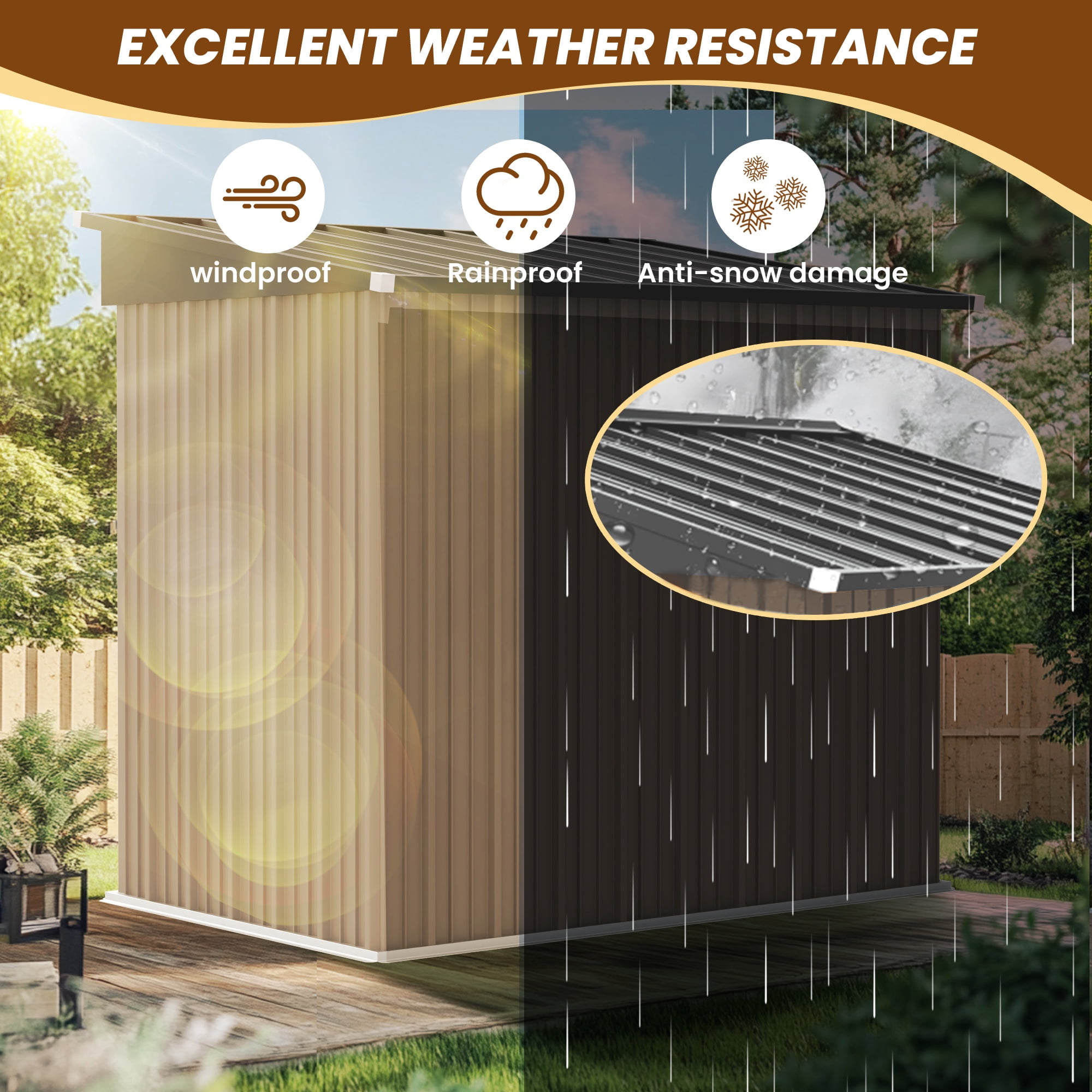 Metal Sheds and Outdoor Storage, All-Weather Garden Tool Shed with Floor Frame & Lockable Door, 6 x 4FT Outdoor Storage for Backyard Garden Patio, Coffee