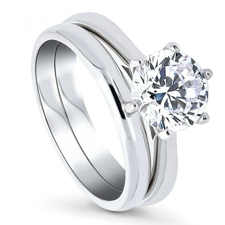 BERRICLE Sterling Silver Solitaire Wedding Engagement Rings 2 Carat Round Cut Cubic Zirconia CZ Ring Set for Women Rhodium Plated Size 5