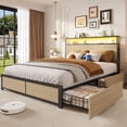 thumbnail image 4 of Bolvdo Adult Rustic Lodge Metal MDF Bookcase Bed with Charging Station and LED, Beige, 4 of 7