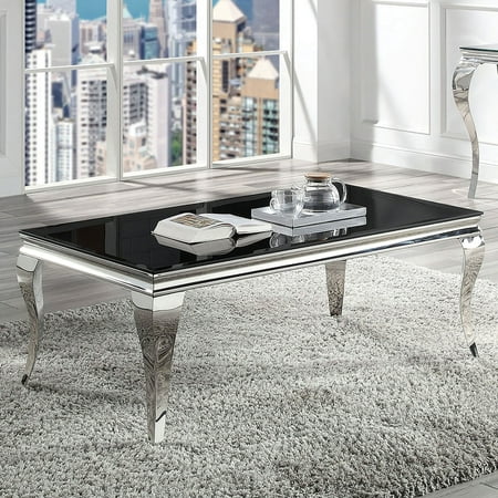 Black Silver Color - Beveled Tempered Glass Top - Living Room - Adds Glam to Primary Space