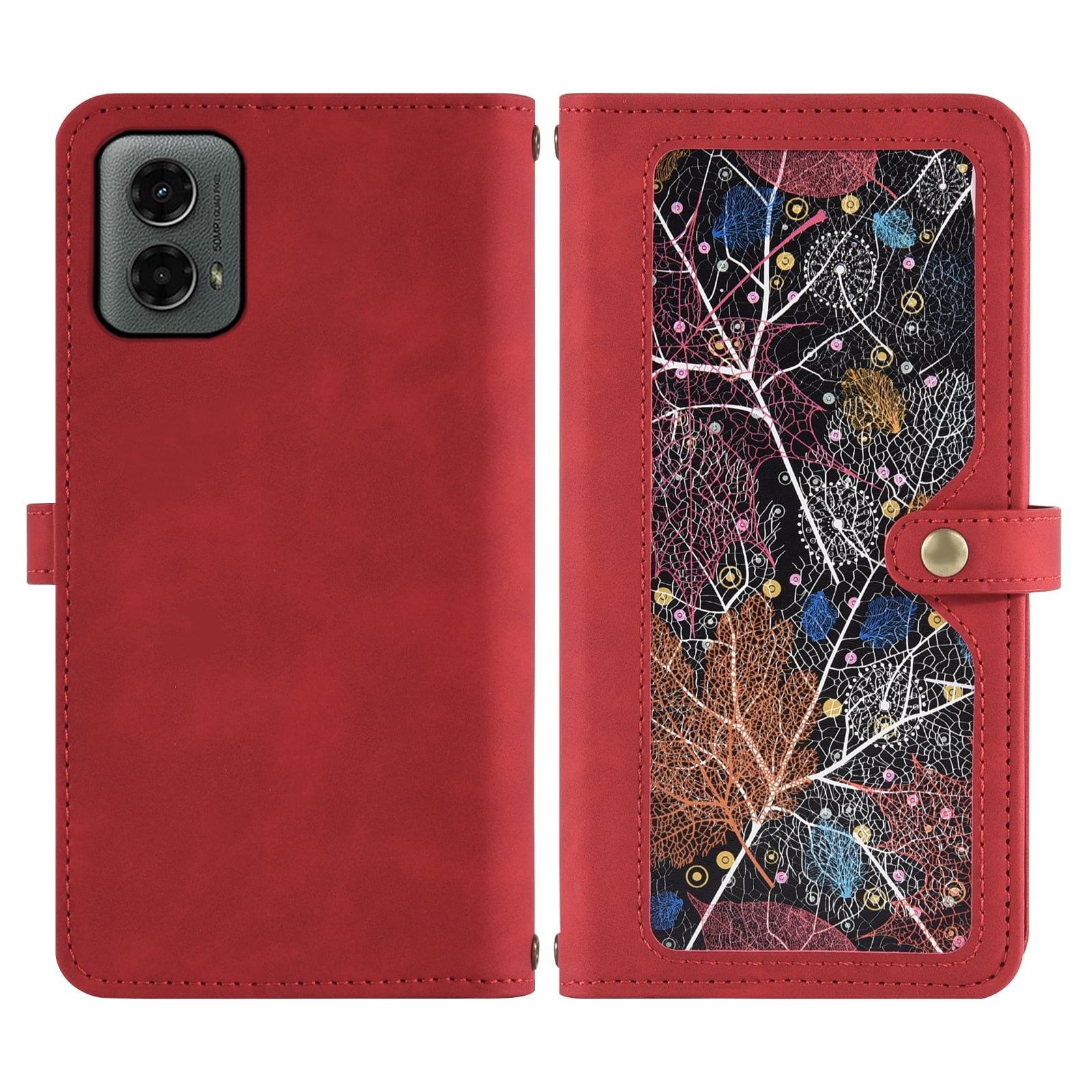 Asuwish Phone Case for Motorola Moto G 5G 2024 Wallet Cover With Tempered Glass Screen Protector Crossbody Wrist Strap Flip Pattern Zipper Credit Card Holder Stand Slot Cell G5G 5 G G5 Women Men Red