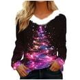 thumbnail image 3 of Feancey Christmas Shirts for Women Trendy Xmas Tree Graphic Blouses Fuzzy Fleece V Neck Long Sleeve Tops Dressy Casual Loose T-Shirts Purple 3XL, 3 of 5
