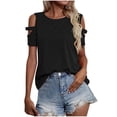 thumbnail image 2 of Fesfesfes Women T Shirts Short Sleeve Tops Casual Solid ColorWide Neck Hollow Out Cold Shoulder Button T-shrit Tops XL(US:10), 2 of 9