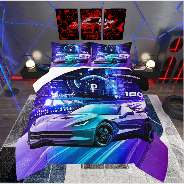 Erosebridal Racing Car Bedding King Comforter Set,Car Theme Bedding Sets King with Comforter,Extreme Sports Decor,Lightweight,3-Piece