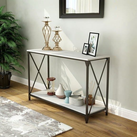 Eltris 1-Shelf Metal Rectangle Console Table, Black and Gray