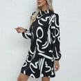 thumbnail image 5 of Drses Women's Dress Graphic Print Mock Neck Lantern Sleeve MIdi Dress Stand Collar Long Sleeve Women's Clothing, 5 of 7