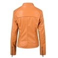 thumbnail image 2 of Women Trucker Jacket Faux Leather Utility Biker Jacket Zipper Lapel Collar Jacket Long Sleeve Leather Jacket Autumn Winter Coat Flight Bomber Jacket Ladies, 2 of 7