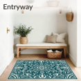 thumbnail image 3 of ODIKA 4'x6' Machine Washable Non-Slip Area Rug, Boho Lattice with Stylized Leaf Details High Traffic Rug, Teal, 563964, 3 of 7
