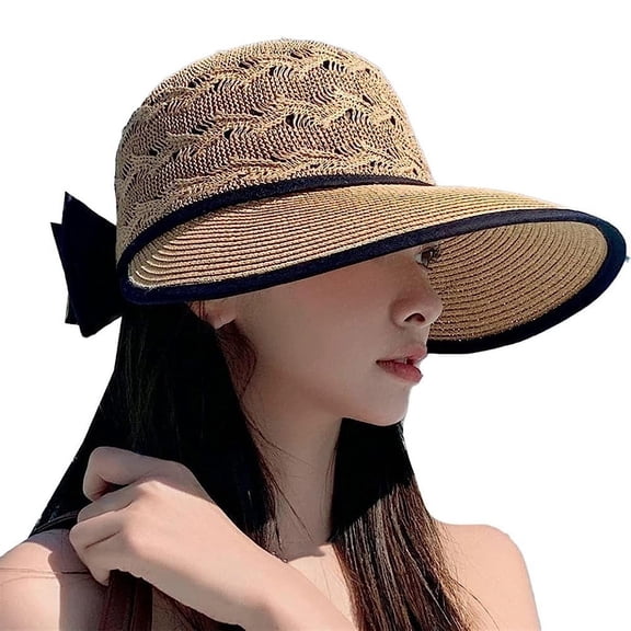 Delayuji Sun Hats For Women Hollow Out Bowknot Hat Wide Brim UV Protection Foldable Breathable Straw hat Travel Gardening Portable Outdoor Hiking Hat