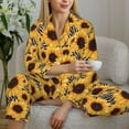 thumbnail image 6 of Yiaed Artistic Zebra Print Sunflower Print Pajamas Women's Long Sleeve Sleepwear Soft Button Down Loungewear Pjs Lounge Set Nightwear Womens Pajama Pants-XX-Large, 6 of 7