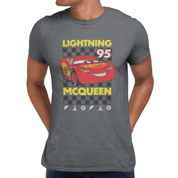 Disney Pixar Cars Lightning McQueen Classic Racer Men's T Shirt (Heather Dark Grey, S-XXXL)