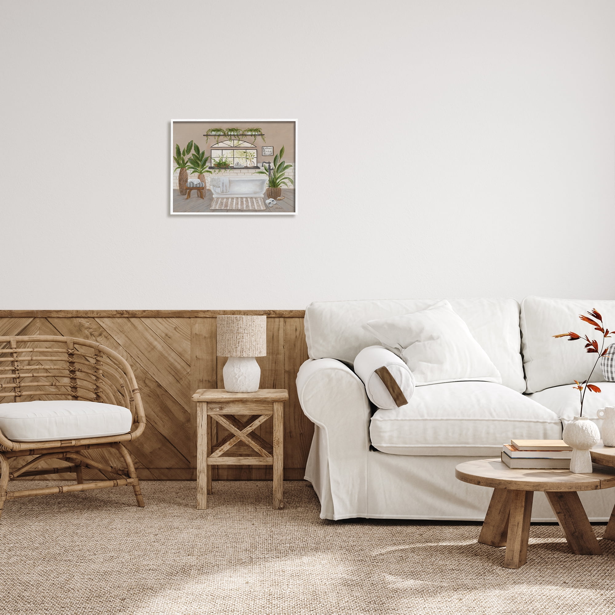 Stupell Lather Rinse Soak Bathroom Greenery Typography Painting White Framed Art Print Wall Art