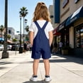 thumbnail image 5 of Landzoo Toddler Kids Girls Shorts Solid Color Elastic Waist With Pockets Summer Loose Fit Girls Overalls Shorts Size 8-9 Years Dark Blue, 5 of 9