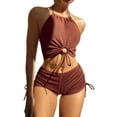 thumbnail image 2 of WREESH Womens Two Piece Swimsuit Cami Top Shorts Halter Fashion Printing Bikini Push-Up Padded Swimsuit Beachwear Set Bathing Suit Brown, 2 of 9
