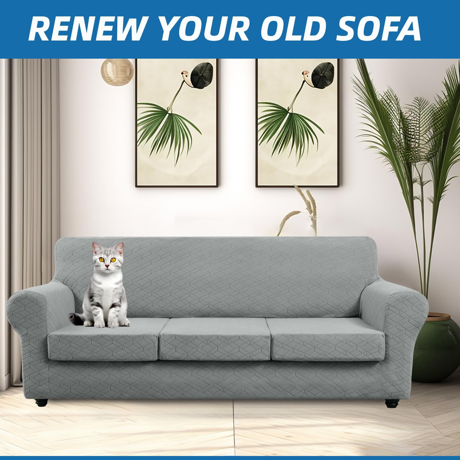 Sanmadrola 3 Piece Stretch Sofa Covers Couch Covers for 2 Cushion Couch Loveseat Covers Width Up to 72 Inch Feature Thick Soft Stay in Place