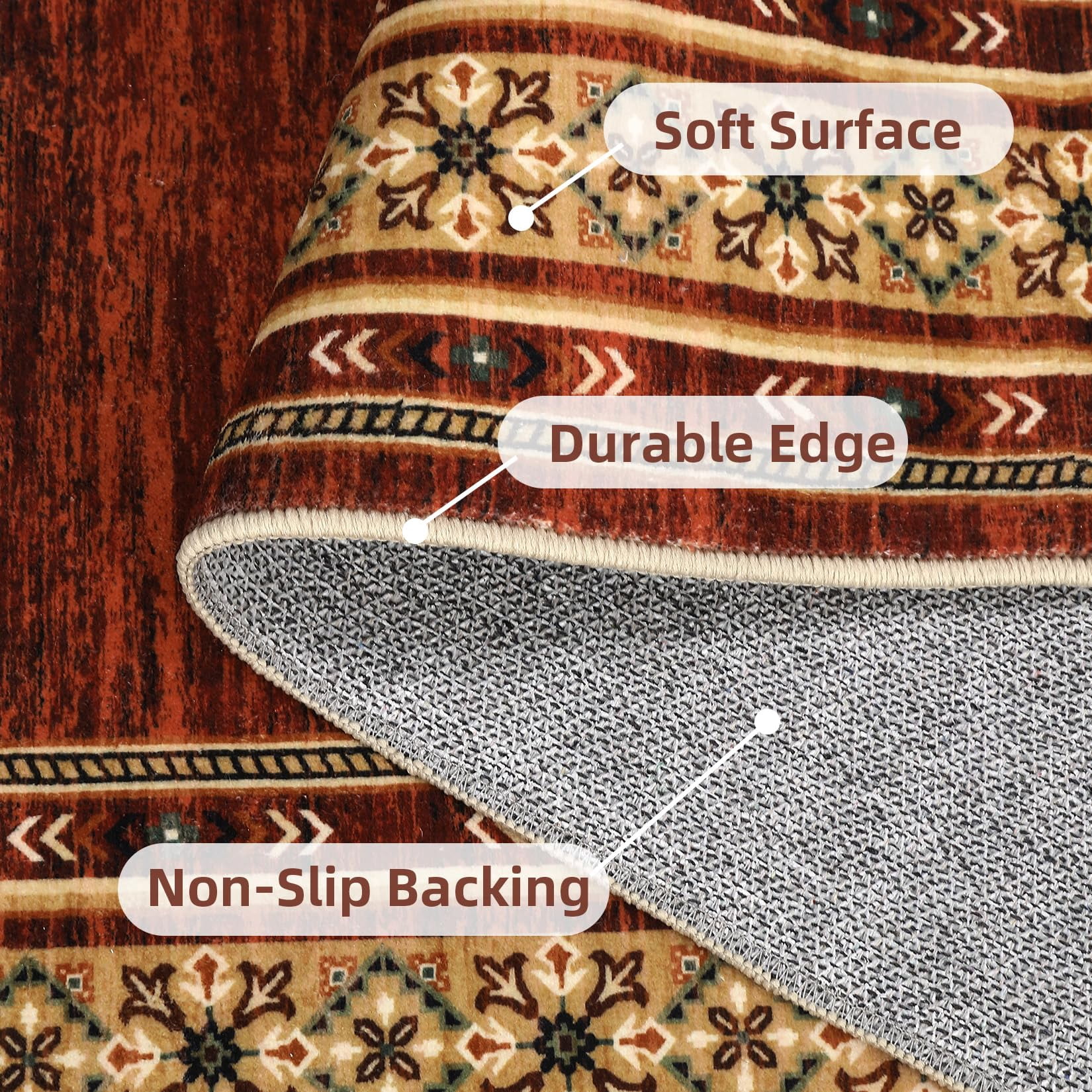 Washable 2x6 Hallway Runner Rugs, Soft Non Slip Kitchen Rug Carpet, Indoor Modern Geometric Rugs, Low Pile Throw Runner for Laundry Entryway Bathroom, Red