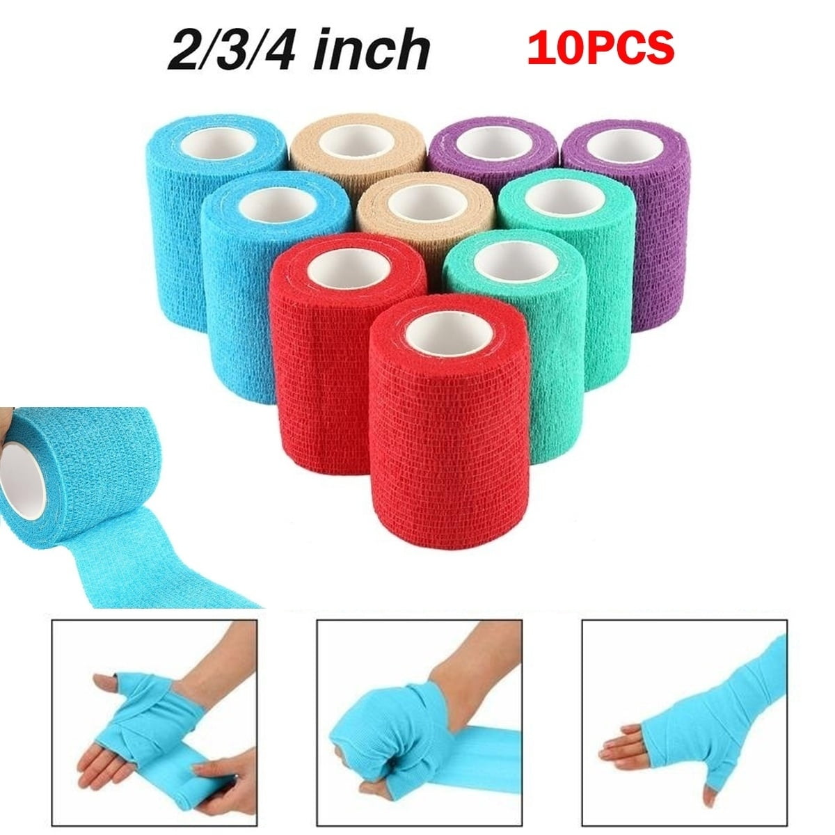 Willstar 10Pcs/Set Self Adherent Cohesive Tape Bandage Rolls Sports