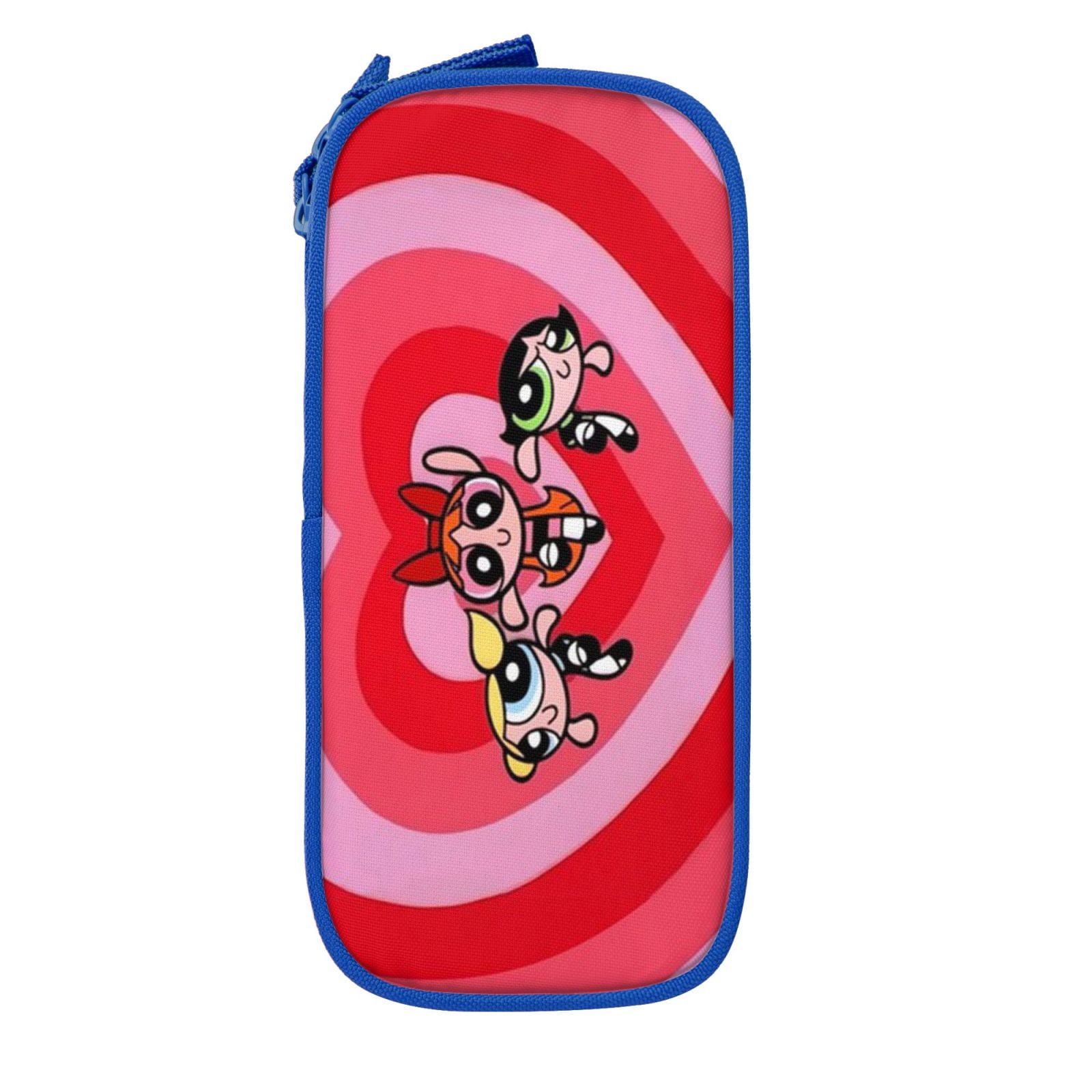 The Powerpuff Gi-rls Pencil Case Large Capacity Pencil Pouch Penbag Office Stationery Organizer Travel Makeup Bag Blue