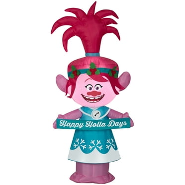 Gemmy Christmas Airblown Inflatable Poppy in Holiday Outfit w/Banner Universal, 4 ft Tall, pink