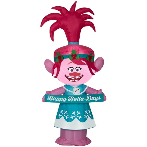Gemmy Christmas Airblown Inflatable Poppy in Holiday Outfit w/Banner Universal, 4 ft Tall, pink