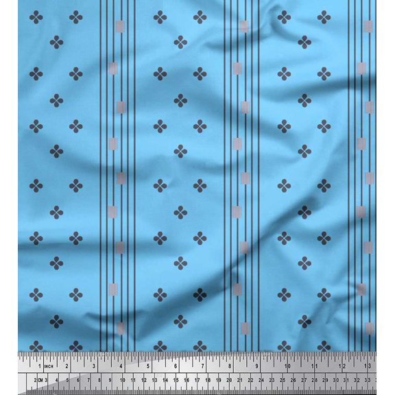 Soimoi Blue Cotton Duck Fabric Pannahazar Jamdani Fabric Prints By Yard 56 Inch Wide