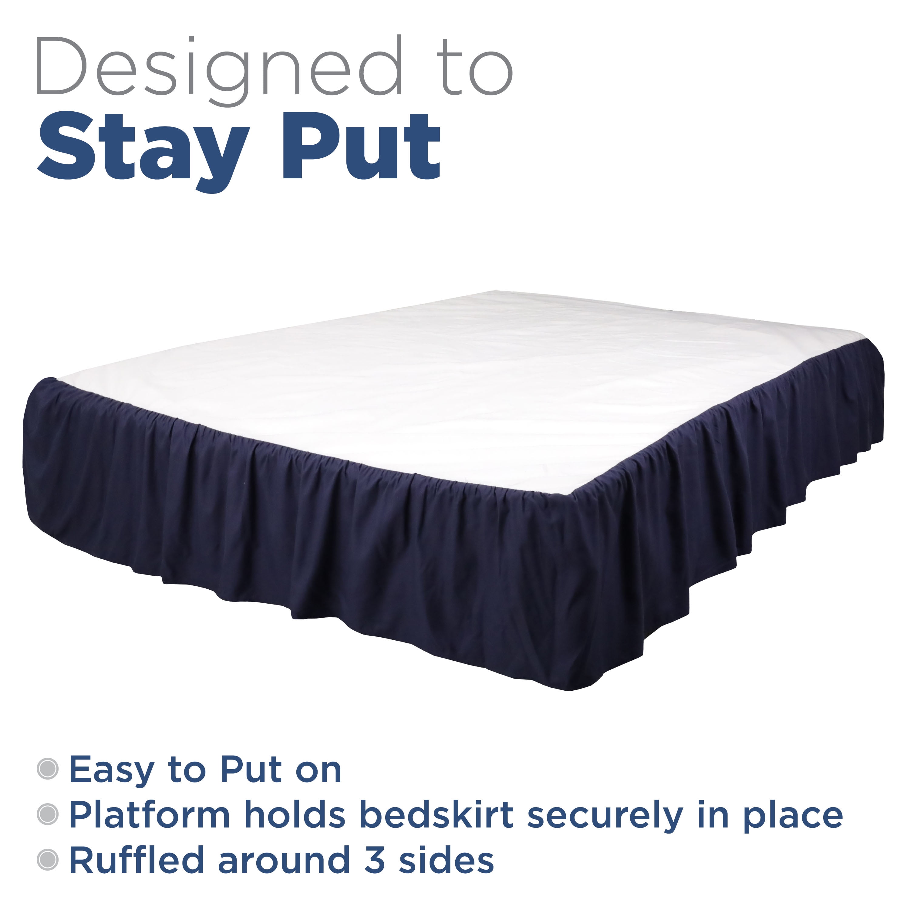 Martex King Bed Skirt | Ruffled 100% Microfiber Dust Ruffle | 16" Drop | Navy