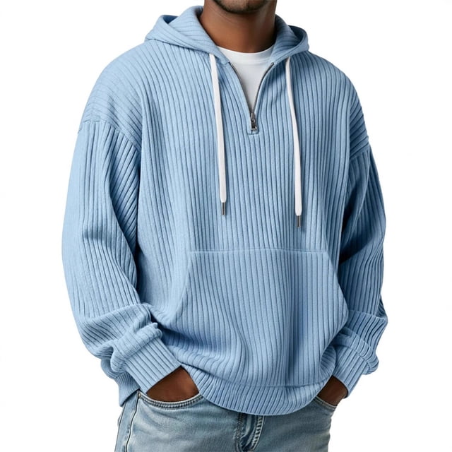 pstuiky Camisas de invierno de manga larga para hombre, Sudadera informal de cuello redondo con capucha, media cremallera y bolsillo de manga larga de color liso para hombre xxxl