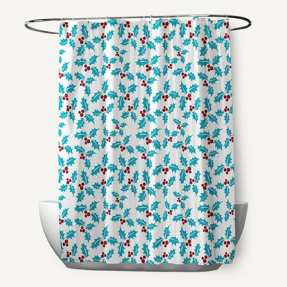 Simply Daisy 70" W x 73" L Holly Bush Polyester Shower Curtain, Turquoise [1 Ct]