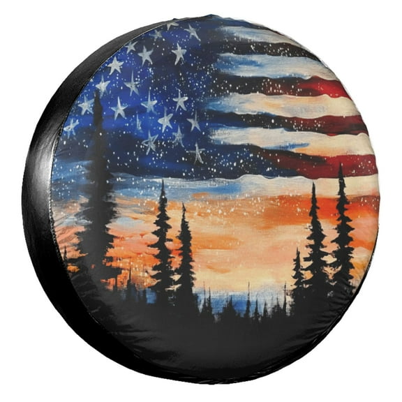 KAKALAD American Flag Sunset Sky 01 Spare Tire Cover Universal Car Vehicle Tools For Rv SUV Truck Camper Travel Trailer Accessories Buckle 14” Inch