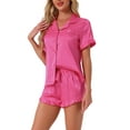 thumbnail image 4 of INSPIRAR CHIC Conjuntos de Pijamas de Satén para Mujeres, Conjuntos de Lounge de Seda, Camisa de Manga Corta con Botones, Pantalones Cortos con Volantes, Ropa de Dormir de 2 Piezas XL Rosa Fucsia, 4 of 6