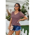 thumbnail image 6 of JWD Waffle Knit Lace Short Sleeve Blouses V Neck T Shirts Summer Casual Tops For Women Rust Red Large, 6 of 6