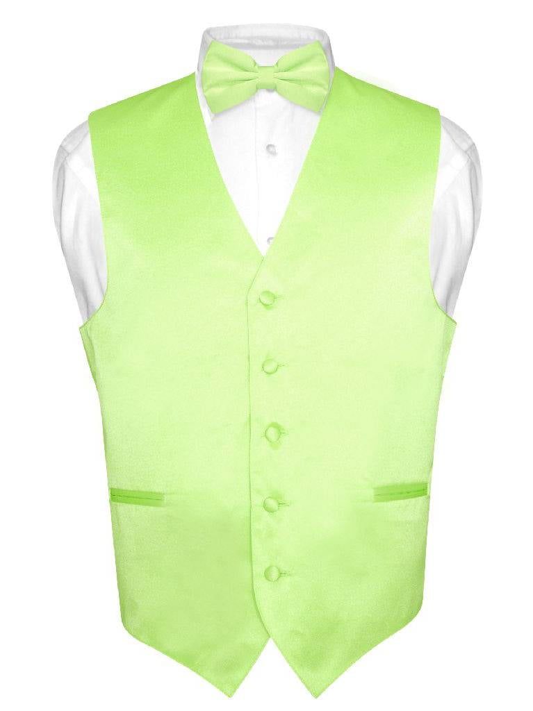 Men's Dress Vest \u0026 BowTie Solid LIME 