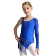 thumbnail image 2 of Kaerm Kids Girls Shiny Gymnastic Leotard Tassel Figure Skating Jumpsuit Ballet Latin Jazz Dance Bodysuit Blue 14, 2 of 7
