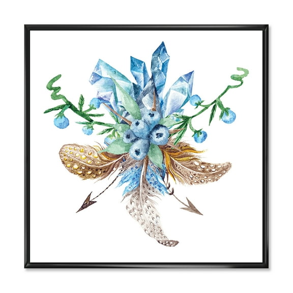 Designart 'Fresh Tribal Vignette Wild Forest Wreath Design On White I' Traditional Framed Canvas Wall Art Print