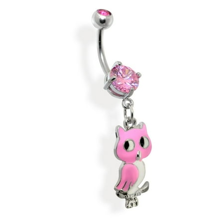 Crystal Belly Owl - Pink Owl Belly Ring