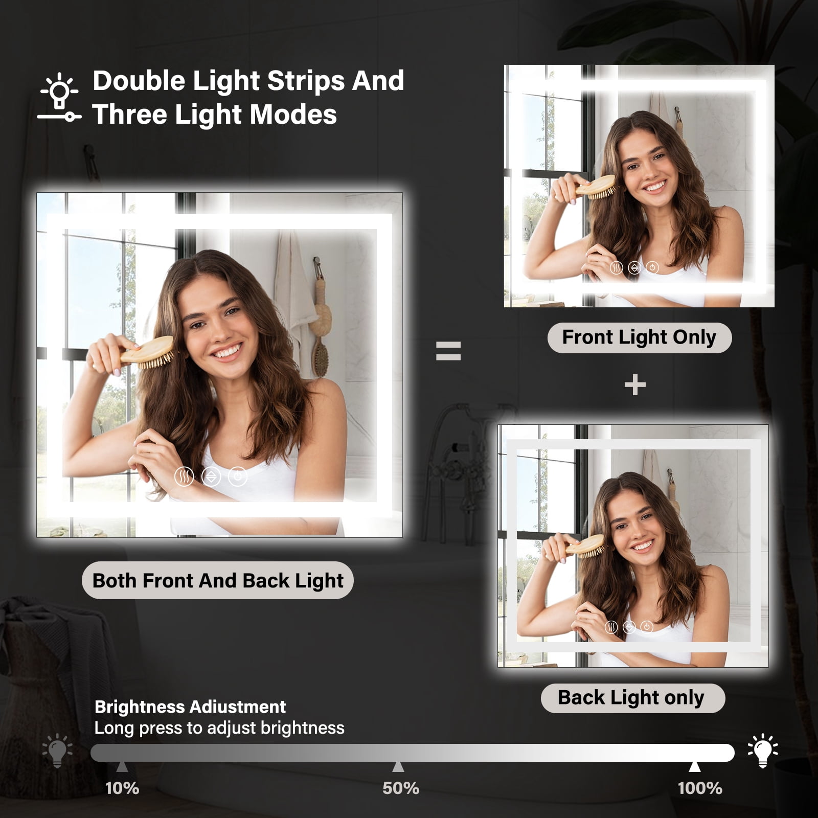 Mirrasia 40"x40" LED Bathroom Mirror Lighted Vanity Wall Mirror 3 Color Temperature Dimmable Mirror