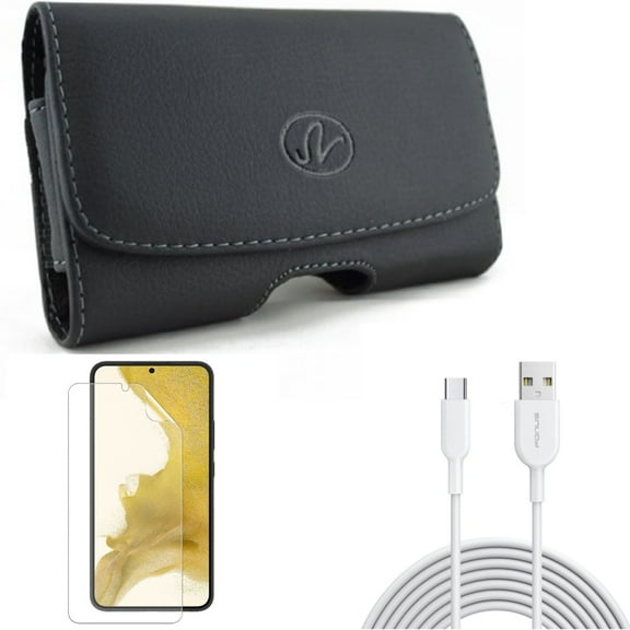 For Samsung Galaxy S21 (6.2") - Anti-Glare TPU Film Matte Screen Protector   Swivel Leather Case Belt Clip   Fast Charger Type-C 6ft USB-C Cable