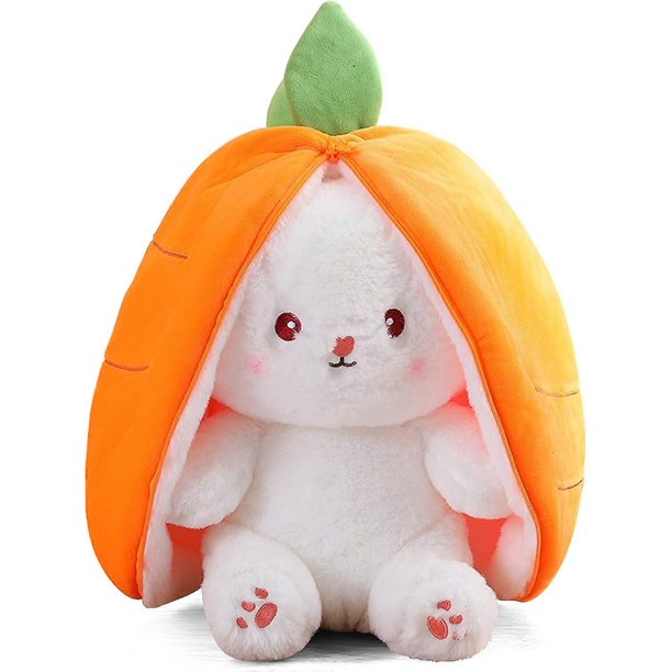 Easter Bunny Stuffed Animals,Reversible Bunny Carrot Strawberry Pillow,Cute Soft Bunny Sofa Pillow Decorative Dolls (Carrot, 9.8 inches/25 cm)