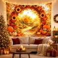 thumbnail image 3 of Sunflower Arch With Pumpkins by Creek, Cozy Rustic Style for Farmhouse Decor Lovers, Harvest Wall Art, Thanksgiving Hostess Gift, Tapestry Wall Hanging for Living Room and Entryway, 3 of 7