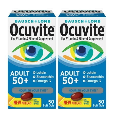 2 Pack Bausch + Lomb Ocuvite Adult 50+ Helps Protect Eye Health, 50 Soft Gels