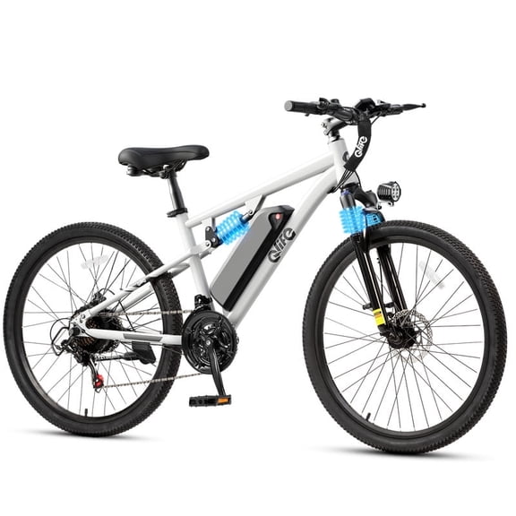 Qlife Electric Bike for Adults - 21-Speed Mountain Lightweight Ebike with Peak 750W 20MPH Brushless Motor, 26X2.1 Full Suspension Tire Step Over E-MTB (White)
