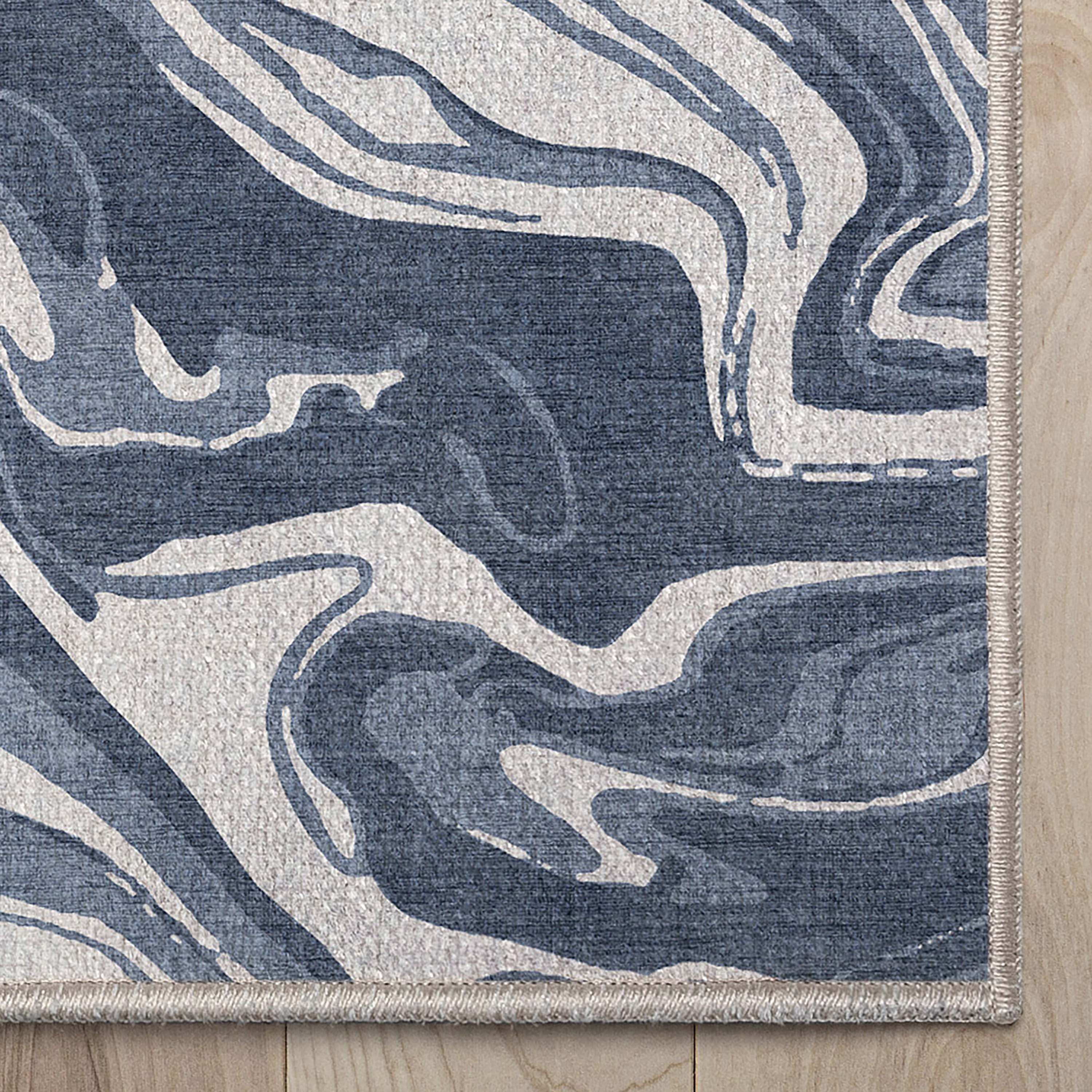 Well Woven Abstract Harmony Modern Stripes Pattern Blue Flat-Weave Easy to Clean 5'3" x 7'3" Area Rug