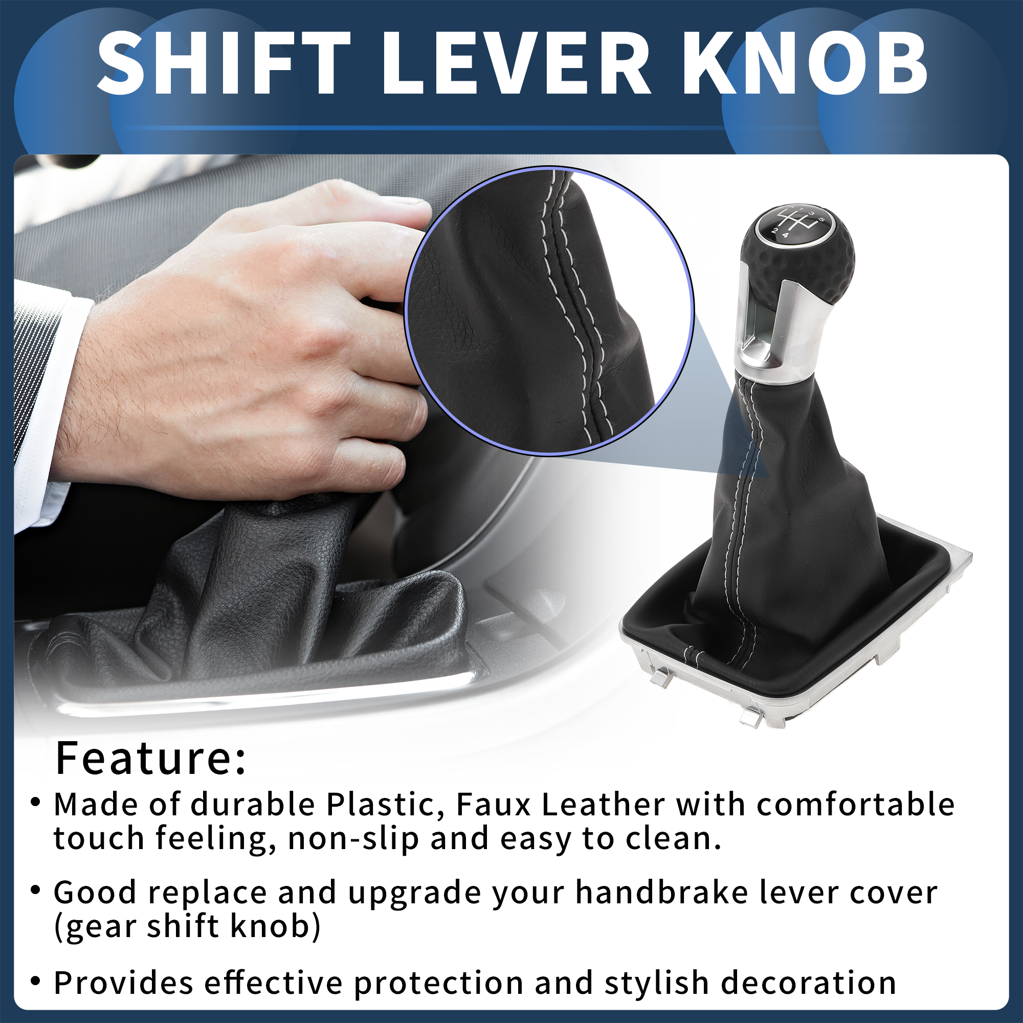 Unique Bargains 5 Speed Manual Gear Shift Knob with Cover, Gearbox Stick Shifter Lever Knob for VW Golf MK7 GTI GTD 2013-2018 Plastic Faux Leather Black White, 1 Pc