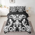 thumbnail image 3 of Manfei Black White Damask 7pcs Bedding Comforter Set for Adult, Bohemian Flower Floral Queen Bedding Sets, Hippie Mandala Style Reversible Queen Sheet Sets, Luxury Bedroom Decor, 3 of 8