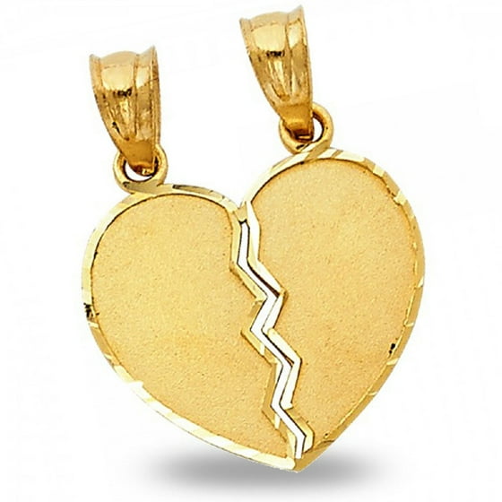 Gemapex Breakable Heart Pendant Solid 14k Yellow Gold His Hers Gemapex Breakable Heart Pendant Solid 14k Yellow Gold His Hers Love Charm Two Piece Diamond Cut 17 X 15 Mm Com