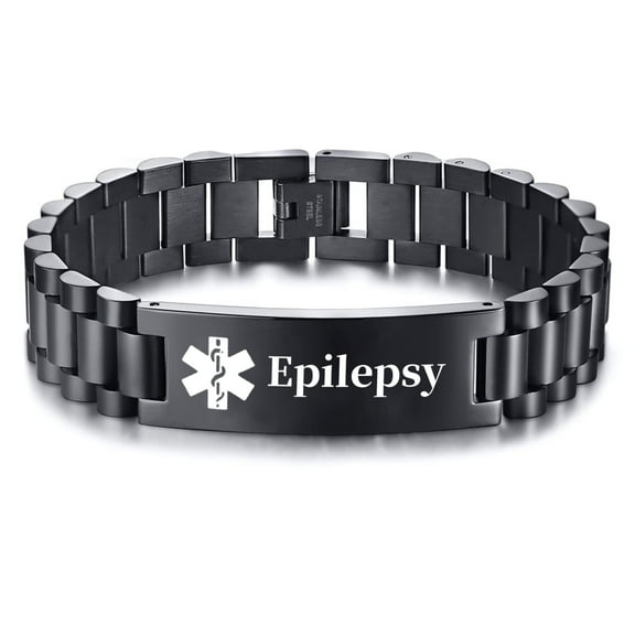 Metaljc Stainless Steel Medical Alert ID Bracelet for Men Women, Carving Epilepsy