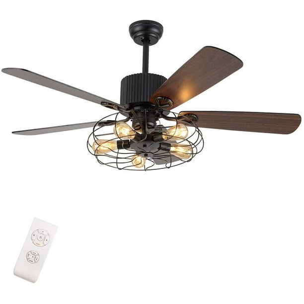 Loyalheartdy 52 Ceiling Fan Light Chandelier Industrial Cage Lamp Reversible Blade Com Loyalheartdy 52 Ceiling Fan Light, Industrial Cage Ceiling Fan