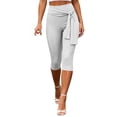 thumbnail image 4 of Women's High Waist Tie Side Capri Pants,Slim Fit Stretch Workout Cropped Leggings ,White,Women's Capri XXL, 4 of 8
